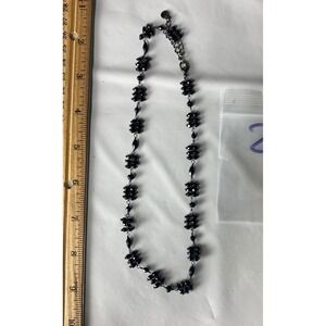Black Beaded Cluster Link Necklace Goth Victorian Style 18 Inch Jewelry